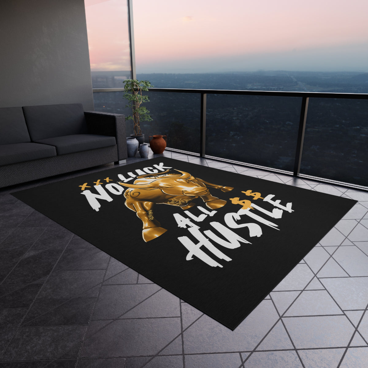 No Luck, All Hustle Wall Street Bull Rug – REBHORN DESIGN