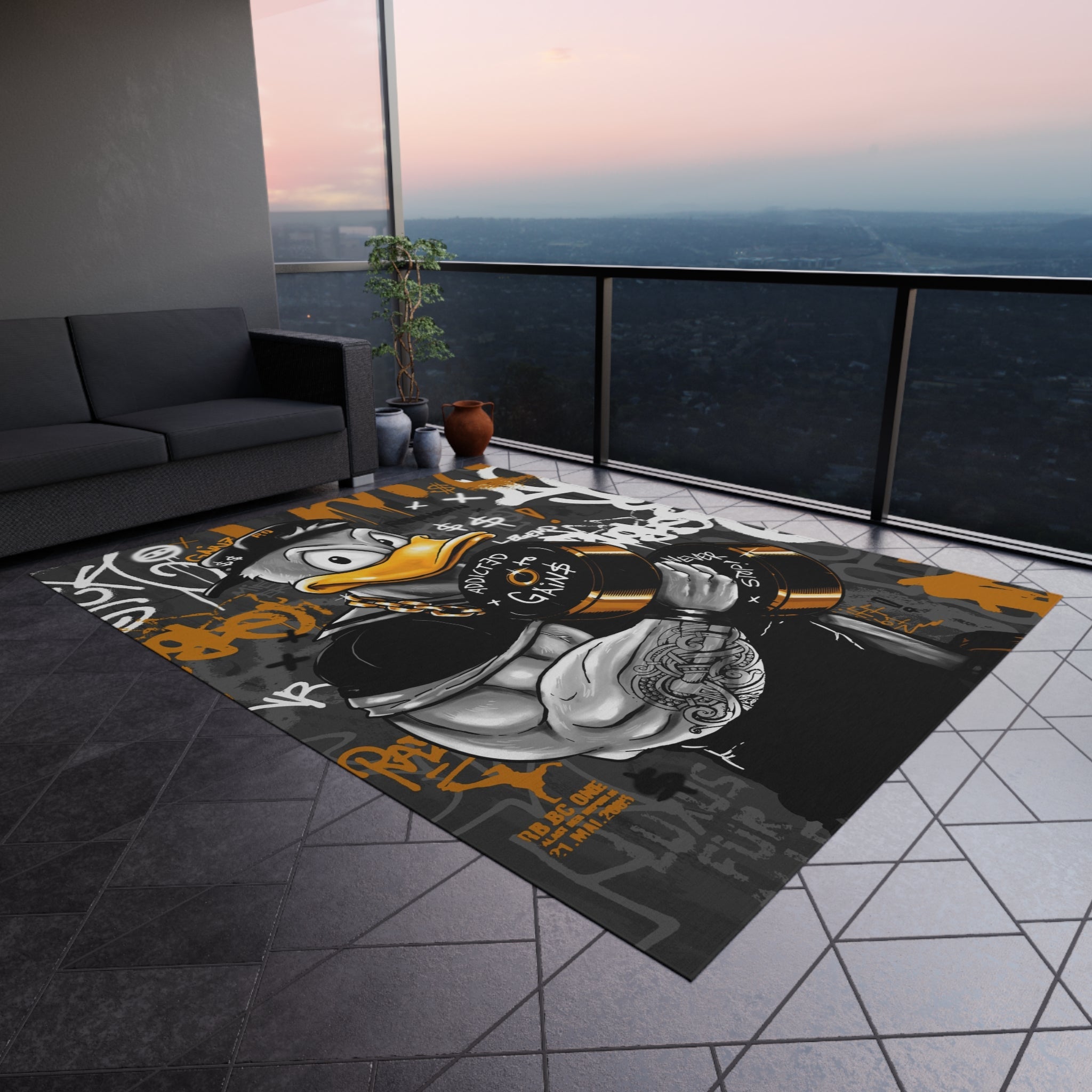 Addicted To Gainz w/ Donald Duck Black & Yellow Rug - REBHORN DESIGN