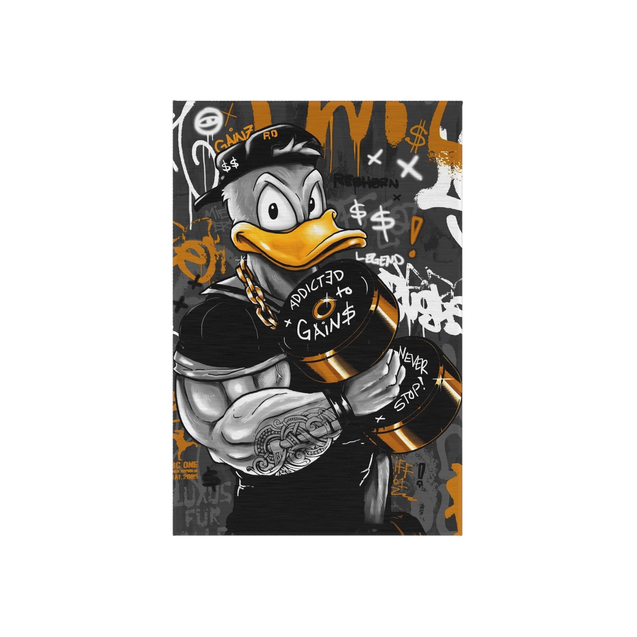 Addicted To Gainz w/ Donald Duck Black & Yellow Rug - REBHORN DESIGN