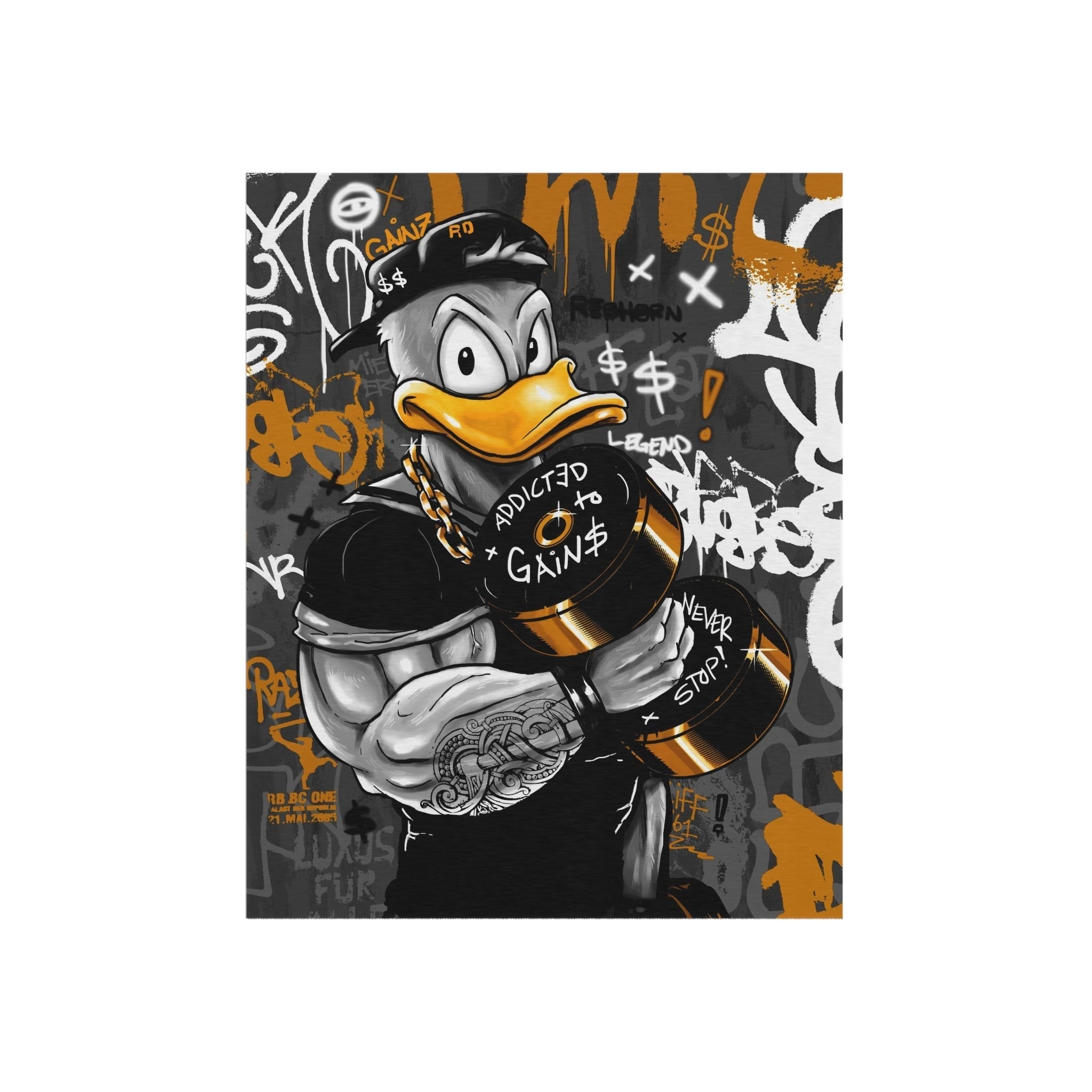 Addicted To Gainz w/ Donald Duck Black & Yellow Rug - REBHORN DESIGN