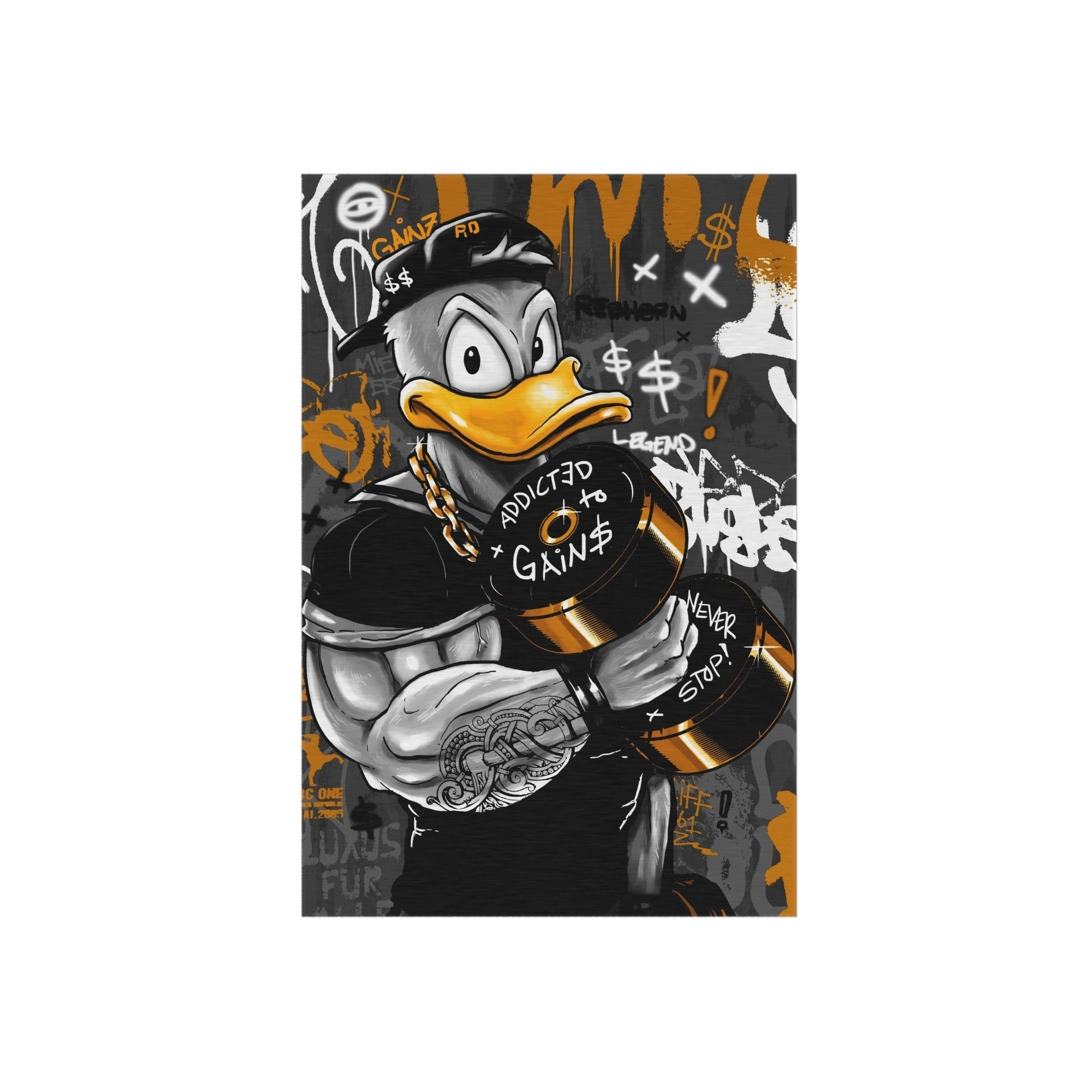 Addicted To Gainz w/ Donald Duck Black & Yellow Rug - REBHORN DESIGN