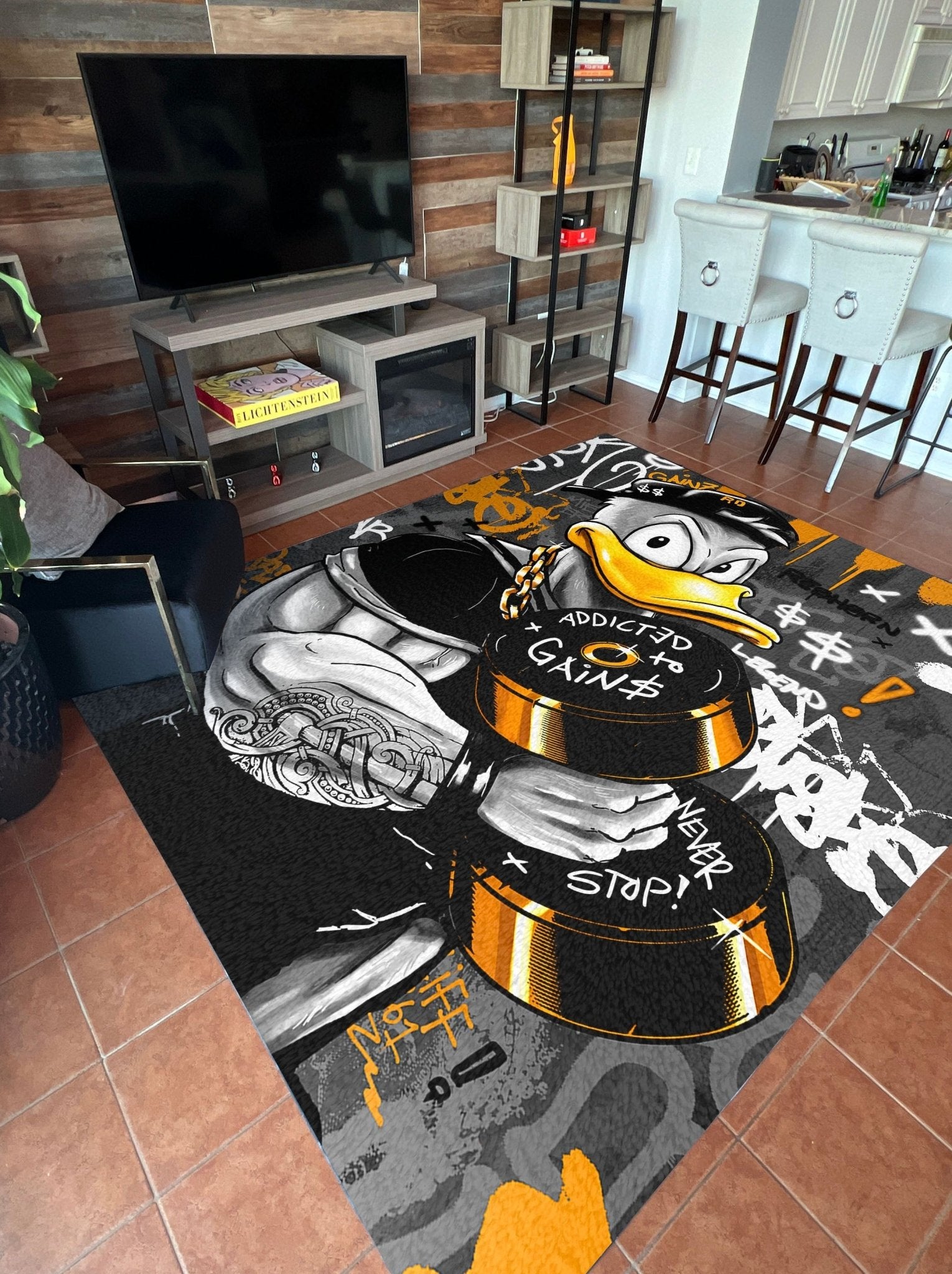 Addicted To Gainz w/ Donald Duck Black & Yellow Rug - REBHORN DESIGN