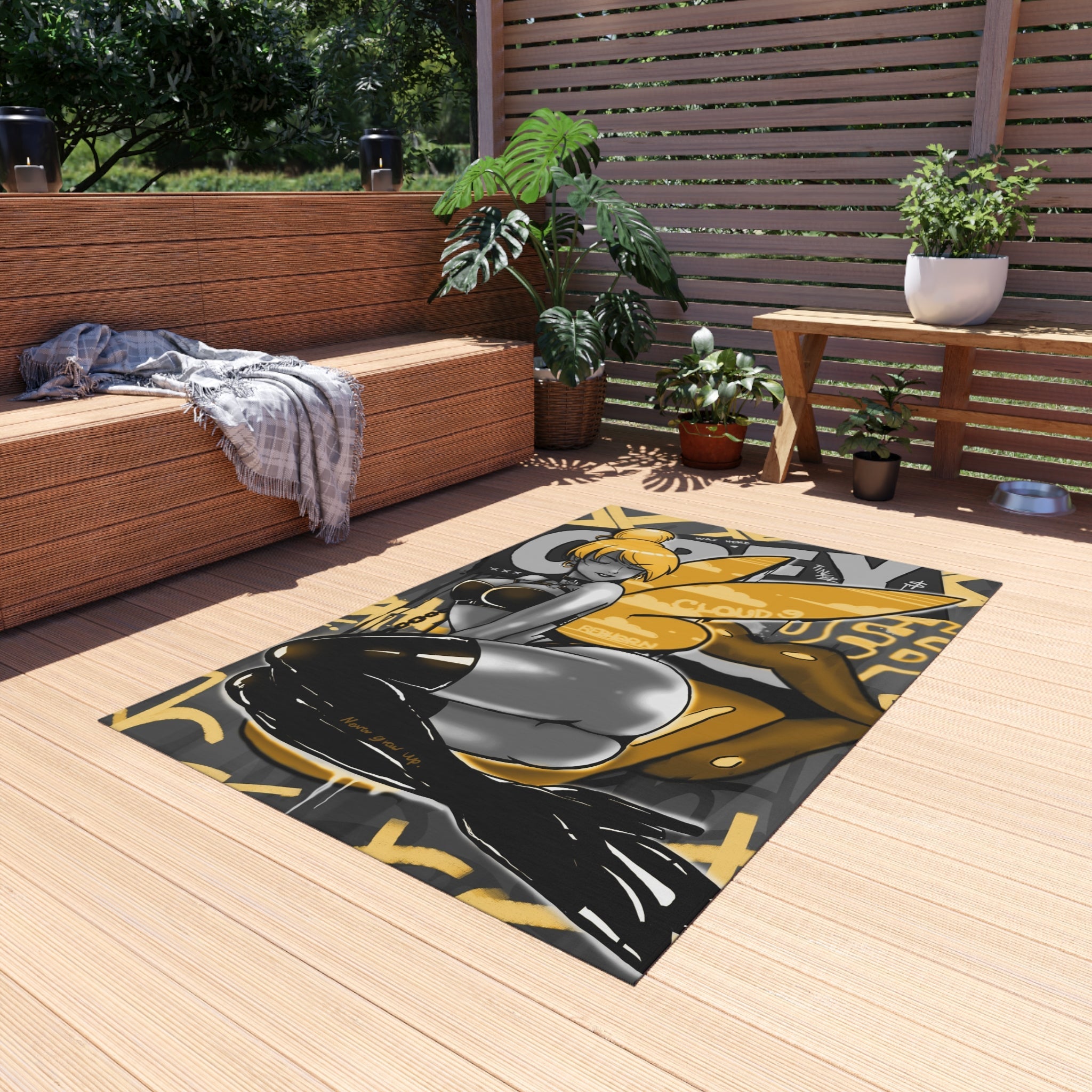 Obey w/ Tinker Bell Sensual Black&Gold Rug - REBHORN DESIGN