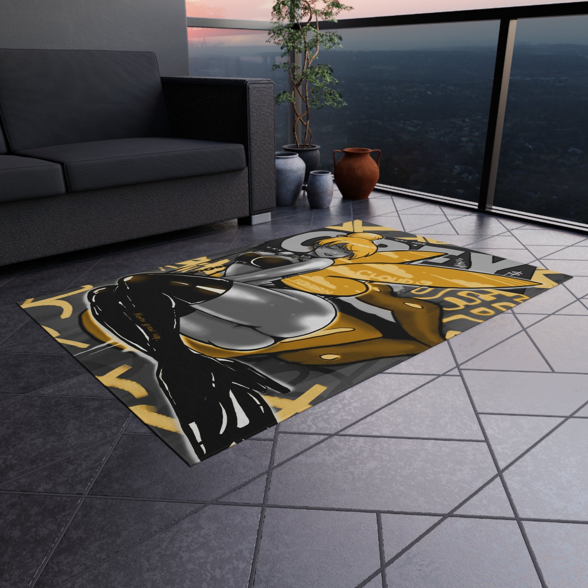 Obey w/ Tinker Bell Sensual Black&Gold Rug - REBHORN DESIGN